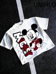 Disney UNIHLO Mickey  Print  Summer Casual Versatile Pure Cotton T-Shirt Suitable For Any Place - trắng - Xem 3