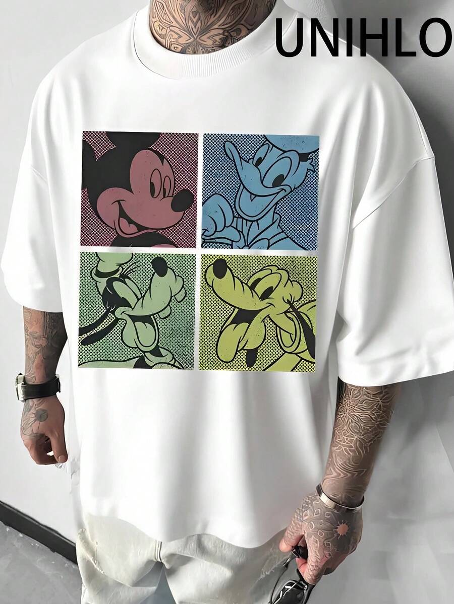 Disney UNIHLO Mickey  Print  Summer Casual Versatile Pure Cotton T-Shirt Suitable For Any Place - 白色 - 查看 1