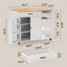 Asofer Rolling Kitchen Island Cart ,With Drawers And Folding Drop Shelf, Waterproof Tabletop And 5 Wheels With Brakes Wheels, Interal Adjustable Shelf And Towel Rack,Large Storage Cabinet - 白色 - 查看 3