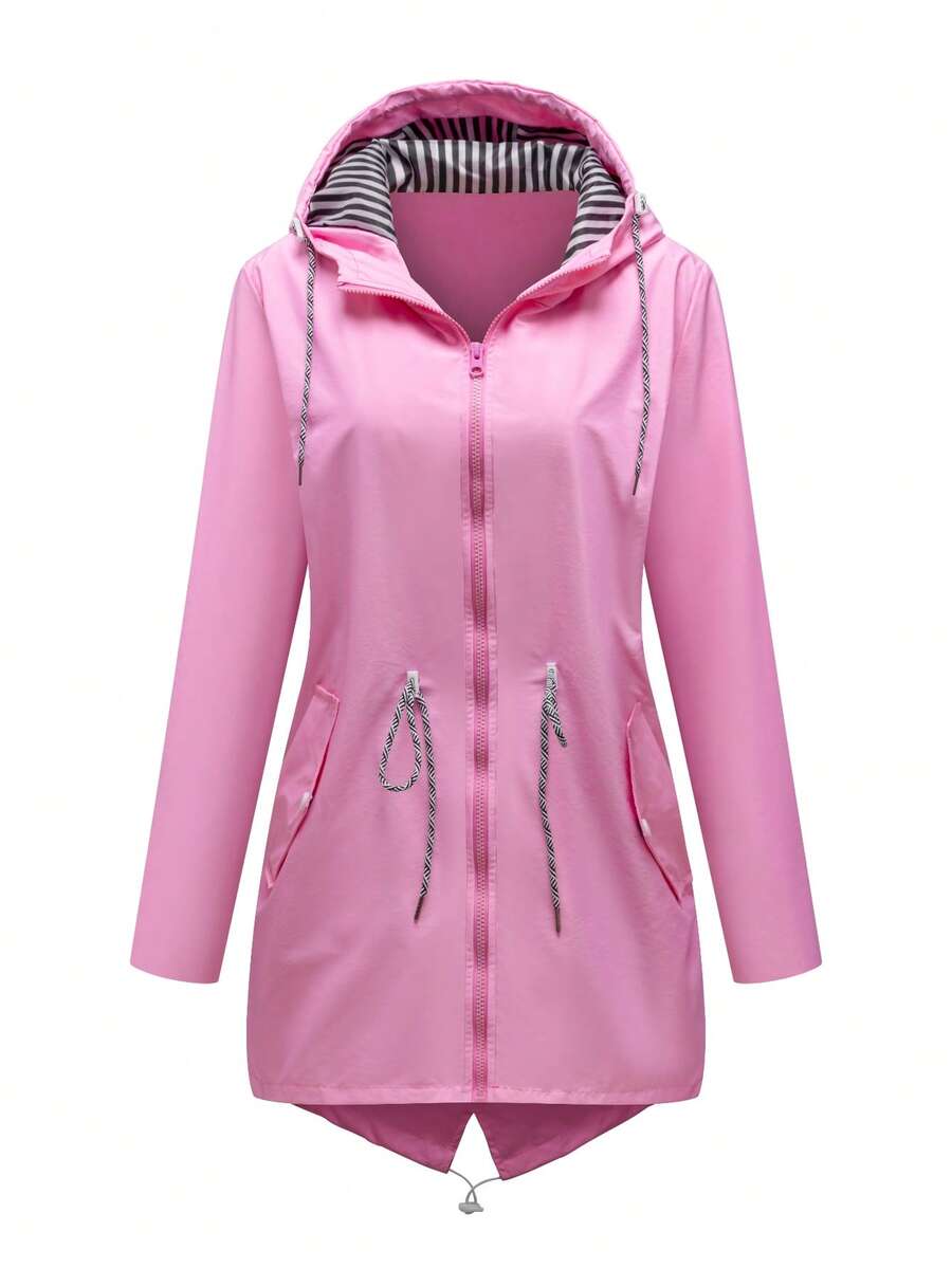 女士轻薄防风外套，户外休闲运动风，防水面料，纯色，春季薄款粉色 - 粉色 - 查看 1
