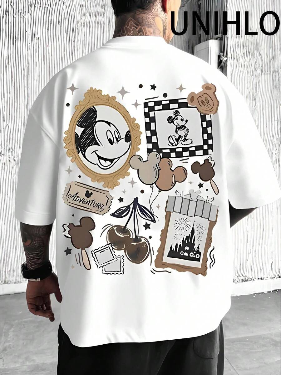 Disney UNIHLO Mickey  Print  Summer Casual Versatile Pure Cotton T-Shirt Suitable For Any Place - 白色 - 查看 1