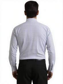 Rand paul Long-Sleeved Plaid Dress Shirt, Casual, Good Quality, Slim Fit With Elastane. - Purple - View 4