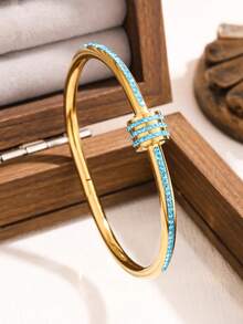 3pcs/1pc New Premium Stainless Steel Colorful Zirconia Women's Bracelet Jewelry Set, Suitable For Daily Wear - Yellow Gold - View 2