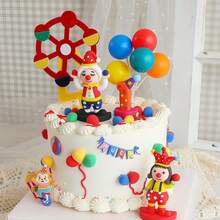 Circus Clown Birthday Cake Decoration Set – 20 Pieces Including PVC Clown Figurine With Bunny, "HAPPY" Mini Cake Banner, Circus Elements, And Colorful Clay Balloons For Party Decorations - Ymx-051 - 查看 7