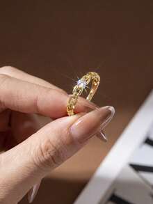 1pc Unique Chain Single Diamond Ring, 925 Sterling Silver Material, Suitable For Women's Daily Wear, Ins Style Design, Perfect Birthday Gift - Chain Solitaire Ring - View 5