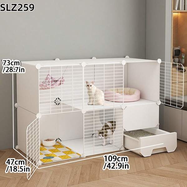 Detachable Kitten House With Drawer Litter Box, 3-Tier Plastic Pet Cage Suitable For Multiple Kittens, Easy To Clean And Assemble