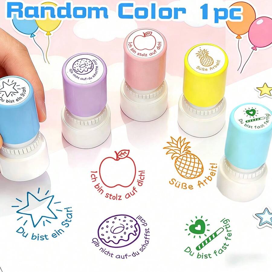 1/5pcs German Teacher Back To School Stamps, Muted Fruit Pattern Series Pre-Inked Stamps, Classroom Quick Feedback Stamps, Office Stationery Encouragement Tool, Back To School Teacher Stamps, Back To School Supplies, Teacher Gifts - A - View 1
