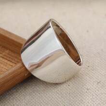 Wide Ring, Thick Ring, Large Ring, Wide-Style Personalized Ring, Thick Solid Ring, Wide Matte Ring, Shield-Shaped Ring - Silver - View 4