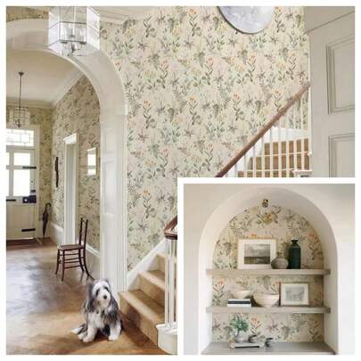 1 Roll Self-Adhesive Vintage Floral Wallpaper, 17.7inX39.3/118.1/196.8in, Waterproof Removable Floral Pattern Vinyl Sticker, Suitable For Bedroom, Living Room, Kitchen, Bathroom, Cabinet, Hotel Decoration