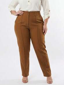 Plus Size Tailored Dress Pants - Camel - Ver 1