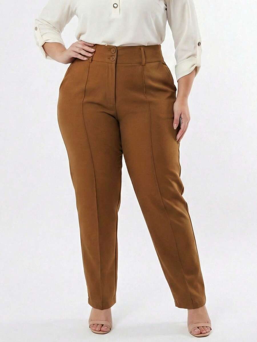 Plus Size Tailored Dress Pants - Camel - Ver 1