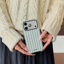 GIIPPA 1 件装橄榄绿米色条纹图案 17 Pro Max 手机壳，也适用于 16 Pro Max、15 Pro Max、14 Pro Max，韩版时尚趣味手机壳，兼容 11/12/13/14/15/16 Pro Max Plus，优雅设计男女皆宜，是圣诞节、情人节、复活节、婚礼季和生日送给女友的理想礼物 - 綠色 - 查看 2