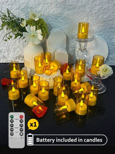 6/12/24pcs Flickering Flameless Candles With Remote Control/Timer, Battery Operated LED Wishing Candles, Mini Cup Candles For Tabletop Centerpiece Decor, Suitable For Christmas, Halloween, Valentine's Day, Dining Table, Room Decor, Proposal, Wedding, Party, Gift