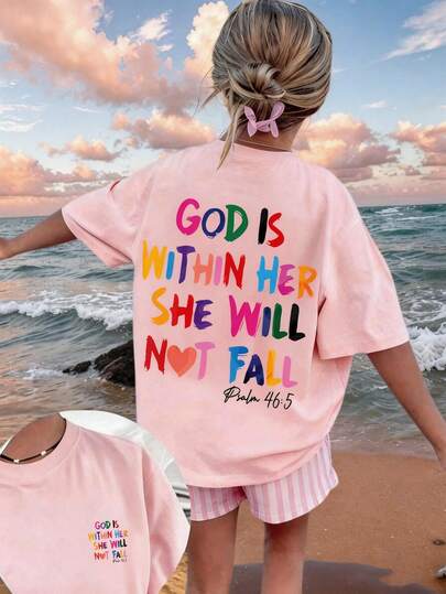 Áo thun ngắn tay in hình hoạt hình và khẩu hiệu dành cho tuổi teen, áo thun cổ tròn mùa hè cho nữ, áo kiểu đi nghỉ mát.