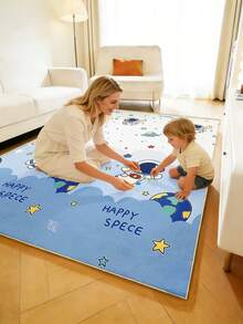 1PC Cartoon Astronaut Alfombra Infantil Living Room Decoration Carpet, Area Rug, Suitable For Hall, Bedroom Rug, Bedroom Rug, Kitchen, Dining Room, Office, Room Decoration And Doormat. Suitable For All Seasons Of Spring, Summer, Autumn, Winter. Plush Material, Soft And Comfortable To Touch, Easy To Care, Non-Slip Backing, Machine Washable. The Thickness Of The Carpet Is 0.5mm - Multicolor - View 3