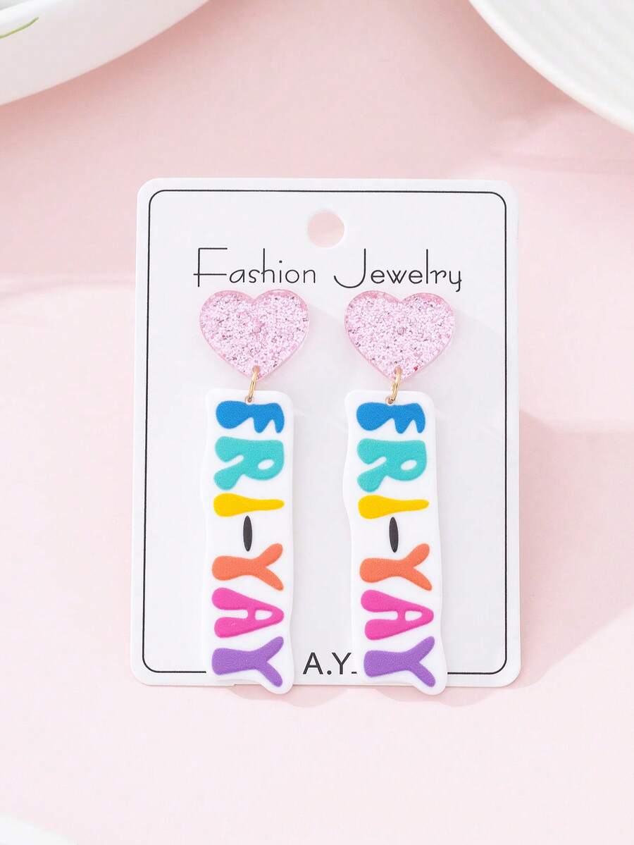 1 Đôi bông tai thời trang thiết kế chữ cái ngày thứ Sáu nhiều màu sắc dành cho nữ, món quà hoàn hảo cho những buổi gặp gỡ hàng ngày. - Nhiều màu - Xem 1