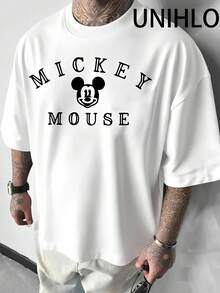 Disney UNIHLO Mickey  Print  Summer Casual Versatile Pure Cotton T-Shirt Suitable For Any Place - White - View 1
