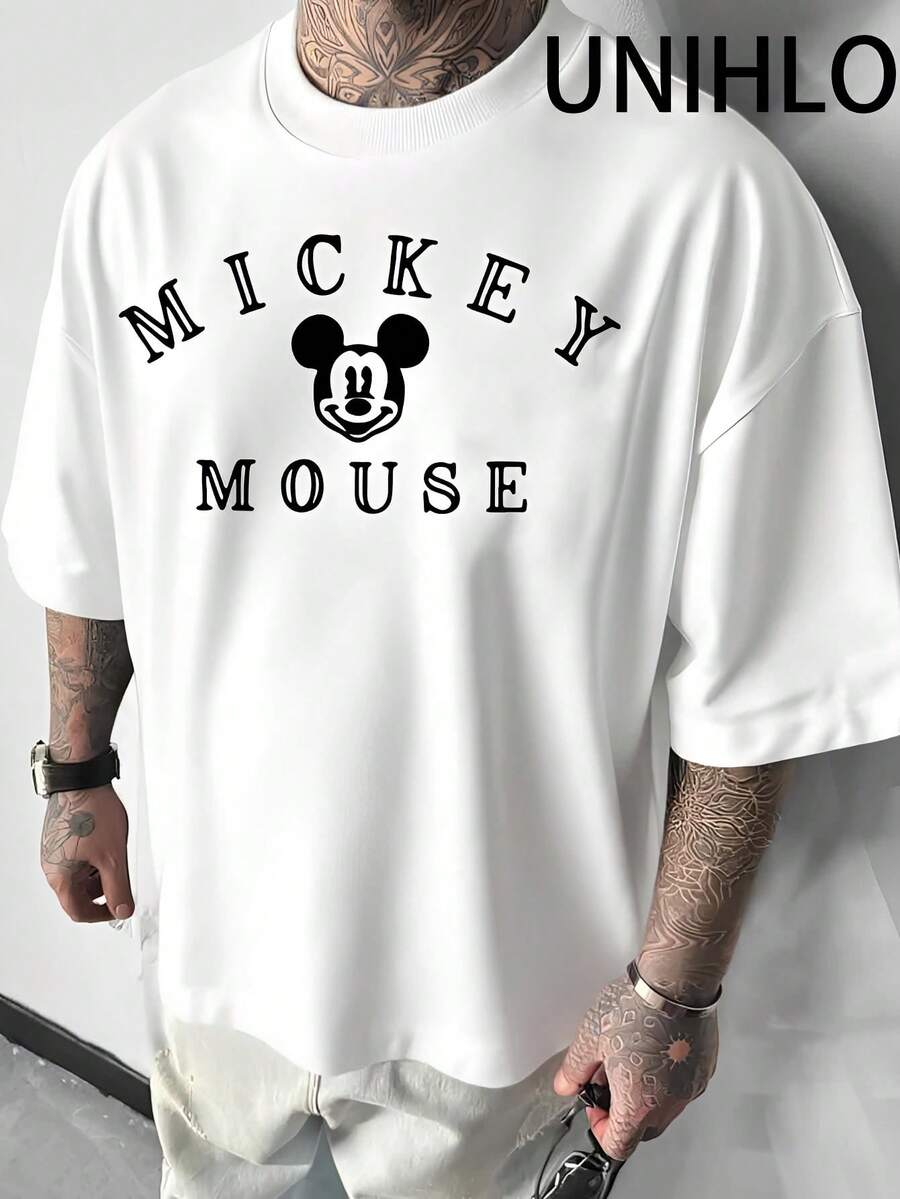 Disney UNIHLO Mickey  Print  Summer Casual Versatile Pure Cotton T-Shirt Suitable For Any Place - White - View 1