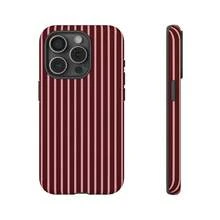 Funda de teléfono de doble capa con elemento a rayas burdeos - Compatible con iPhone 17, 16, 15, 14, 13, 12, 11 Pro Max, Pro, Plus, Mini - Burdeos - Ver 2