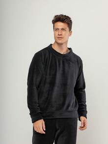 Men's Ultrasoft Long Fleece Pajamas For Cold Winter - 黑色 - 查看 5