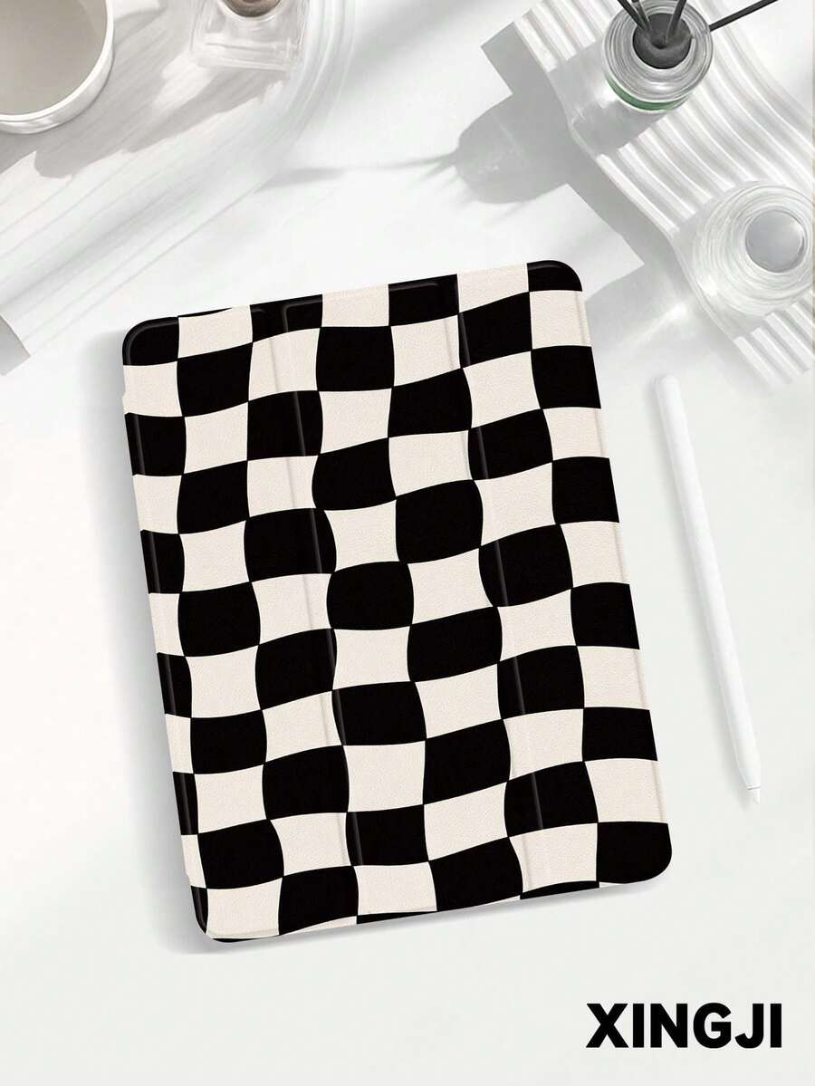 1pc Checkerboard Pattern Tablet Protective Case, Compatible With Kindle Paperwhite 5, Kindle NK 11, 10.2", Pro 11" 2021/2020/10th Gen, Mini 4/5/6, Galaxy Tab A8 10.5" 2022, Matepad 10.4", Tablets, With Pencil Slot, Anti-Drop, Tablet Stand, Auto Sleep/Wake - Multicolor - View 1