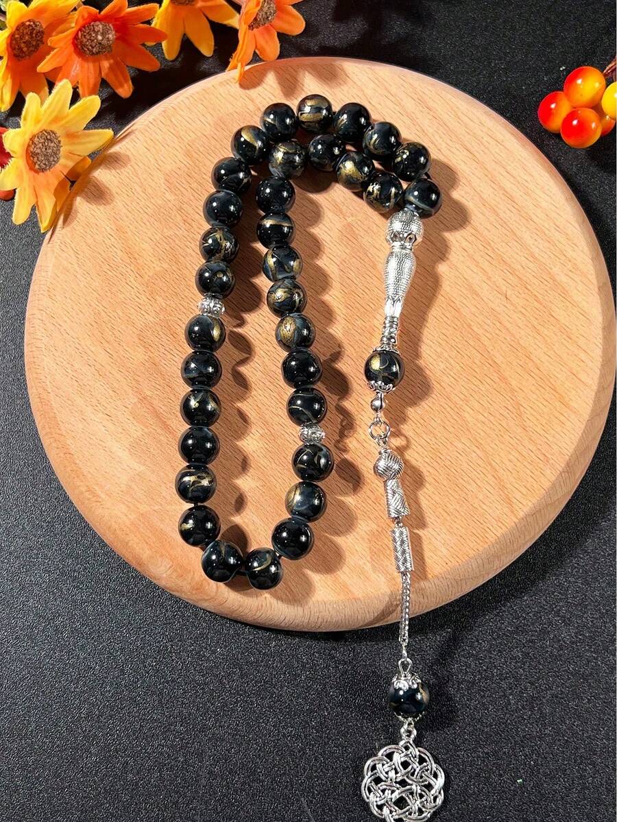 Ramadan Single Strand Large Bead Glass Tasbih, Meticulously Crafted With Silver Decor, Islamic Religious Ritual Accessory, Ramadan Essential Prayer Beads, Collector's Item - Multicolor - View 1