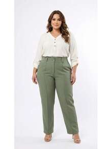 Plus Size Tailored Dress Pants - Màu xanh lá cây hồ trăn - Xem 5