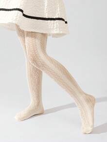 1 Pc Of Spring/Summer Girls' Lace Pantyhose, Beige Floral Mesh Stockings, Children's Leggings, Princess-Style Breathable Lace Stockings To Match Skirts, Fashionable Stockings For Girls, Toddler Pantyhose, Tights For Older Children. - Beige - View 3