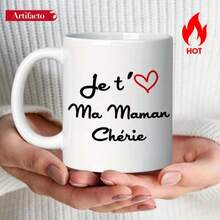 1pc, 11oz, Ceramic Coffee Mug With "Je T'aime Ma Mamme Chérie" Heart Graphic Design - Dishwasher Ideal Gift For Mom/Family On Mother' Day Or Holidays - Multicolor - View 9
