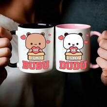 2个11盎司杜杜和布布情侣陶瓷咖啡杯 | 趣味卡通印花马克杯，送给另一半的绝佳礼物，生日、周年纪念日、新年、情人节，微波炉适用 - 彩色 - 查看 17