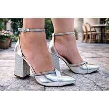 Women's Block Heel Pump With Rhinestone Straps - New Arrival, Comfortable, Ana Marie 1789 - 銀色 - 查看 2
