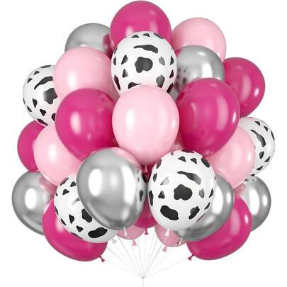 玫瑰红、粉色奶牛纹气球、金属银色气球、亮粉色乳胶气球、牛仔主题生日派对、单身派对、新娘送礼会装饰