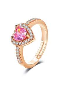 心形闪耀粉钻开口戒指，奢华女士珠宝 - 愛心戒指 - 查看 4
