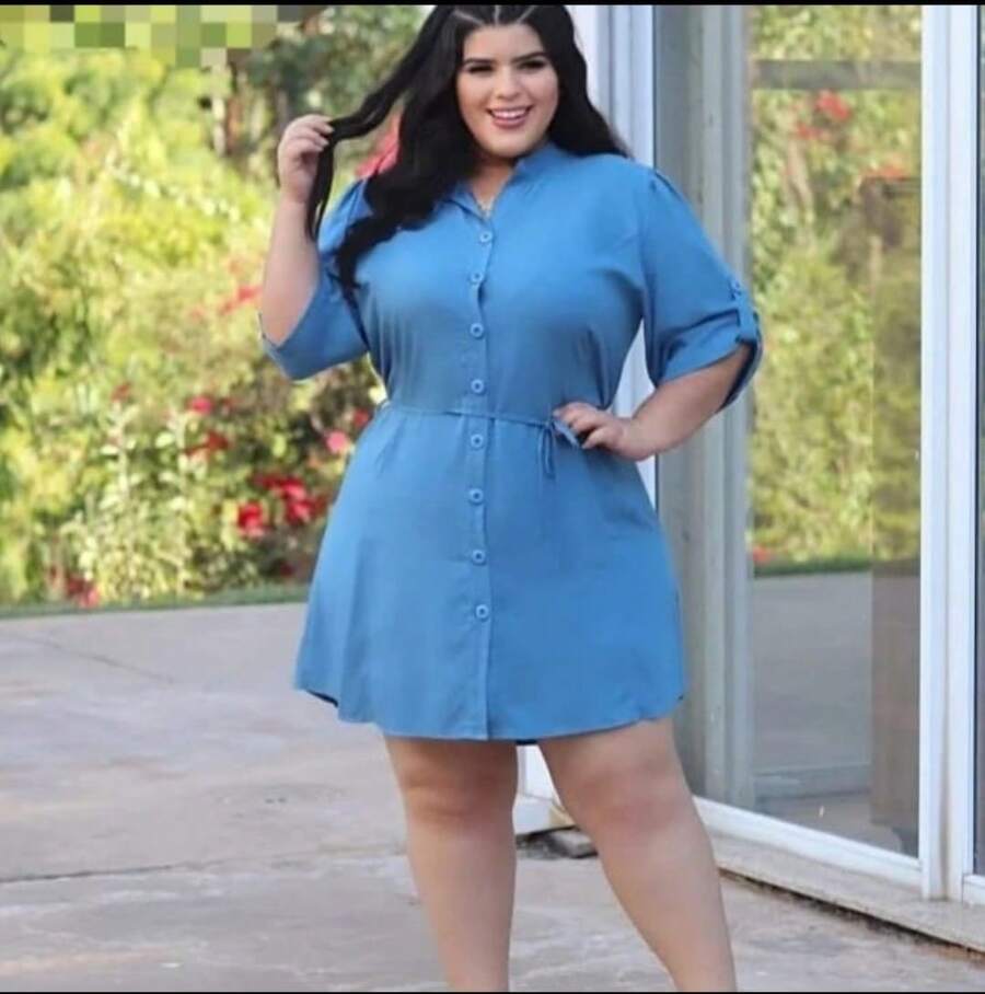 JA Modas Chemise Feminina em Viscolinho com Botões Frontais - Azul - Visão 1