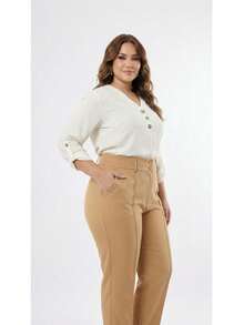 Plus Size Tailored Dress Pants - Khaki - View 6