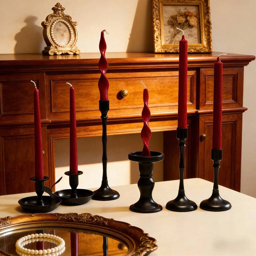 2pcs European Style Red Gear Shaped Long Handle Candles, Spiral Candles, Thick Spiral Candles, Thin Spiral Candles, Large Spiral Candles, Striped Long Handle Candles, High Quality Soy Wax Smokeless Candles, Premium - 2pcs - View 1