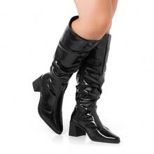 Stessy Shoes Women's Over-The-Knee Slouchy Wrinkled Boot, High Shaft, Stretch, Medium Heel, Pleated, Comfortable, Pointed Toe, Original Winter Fashion - 黑色 - 查看 2