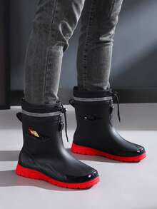 男士防滑户外时尚雨鞋/靴 - 紅黑色抽繩款 - 查看 3