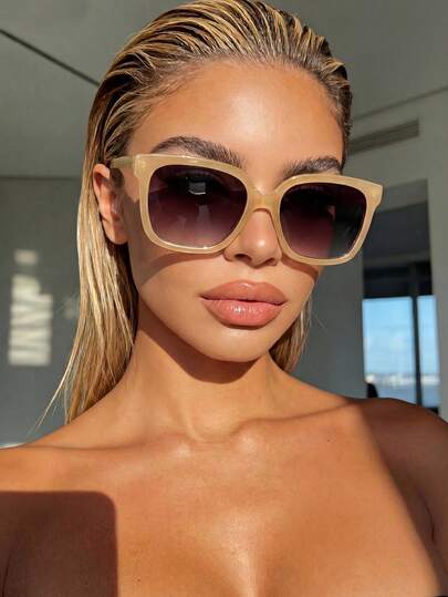 女士复古方形大框塑料时尚太阳镜，经典设计，适合户外旅行、海滩度假、休闲佩戴，夏季防紫外线驾驶眼镜