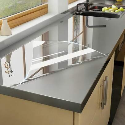 1 Roll Transparent Kitchen Protective Film, Waterproof, Oil-Proof, Flame Retardant, Mildew Proof, Removable Adhesive Sticker, Suitable For Tabletop, Wall, Coffee Table, Dining Table, Furniture, Marble Renovation, Etc.