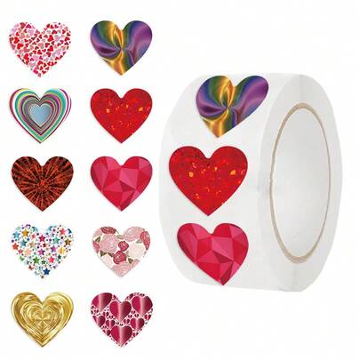 New Style Shiny Heart Series Roll Stickers (500 Pcs/Roll) - Sparkly Waterproof Decor For Phone Cases, Cups, Crafts & Gifts
