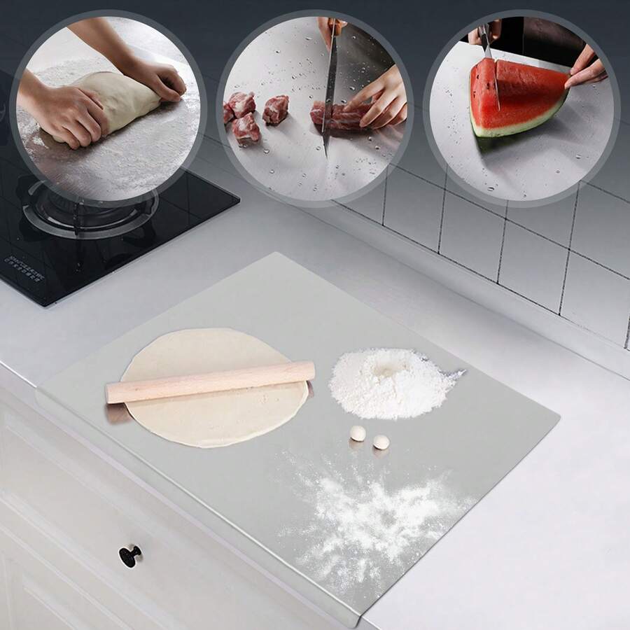 Stainless Steel Rolling Pin, 19.6*15.7*0.5 Inch Chopping Cutting Board, Counter Top Protector Front Overhang For Cutting Vegetables And Kneading The Dough - View 1