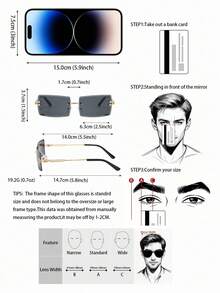 1 Pair Premium Vintage Metallic Frameless Square Fashion Glasses For Men, Suitable For All Seasons, Fashionable Outfits, Daily Wear, Street Style, Runway, Outdoor Activities, Cycling, Driving, Travel, Beach Vacation, Holidays, Includes Cleaning Cloth - Multicolor - View 11