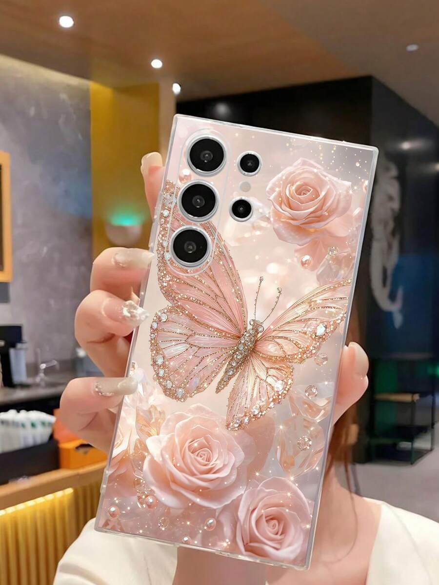 1个浪漫粉色玫瑰仿珍珠蝴蝶透明软手机壳,兼容 17系列、荣耀、三星Galaxy A04e/12/A13/A14/A34/A50/A52/A53/A54/S21/S22/S23/S24/S25/S25 Ultra、6A/7A/8A、12T/13T,国际版,非国内版 - 無色 - 查看 1