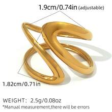 Uself 3pcs/1pc Stainless Steel Geometric Design Open Rings, 18K Gold PVD Coated Smooth Metal Personalized Waterproof Jewelry Gift For Women - Multicolor - View 5