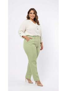 Plus Size Tailored Dress Pants - Pimiento verde - Ver 4