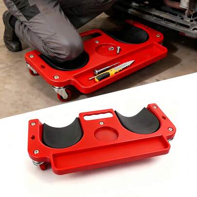 1个带滚轮的跪垫平台，采用ABS材质，内置多功能工具托盘，配备舒适的跪垫，ABS高强度框架，多功能设计，内置工具托盘，配有舒适的缓冲跪垫，适用于机械师、木工、地板工和汽车维修人员。这款带滚轮的跪垫/板是汽车维修的辅助工具。