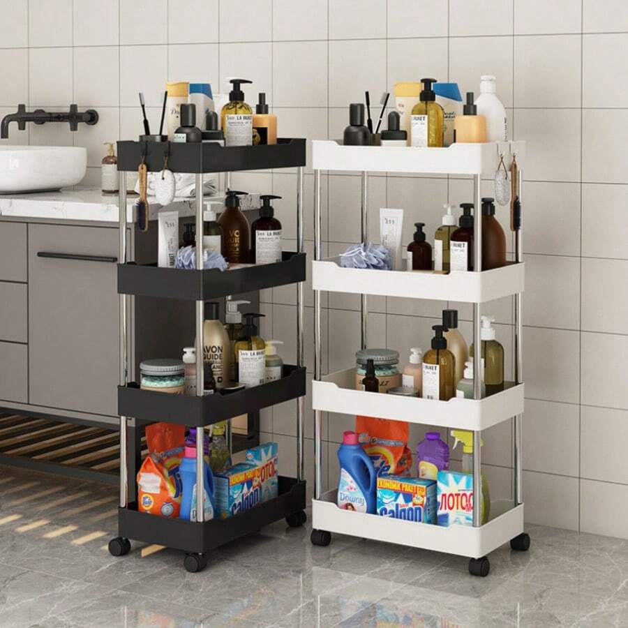 4-Tier Mobile Organizer With Casters For Various Items And Wheels - Blanco - Ver 1