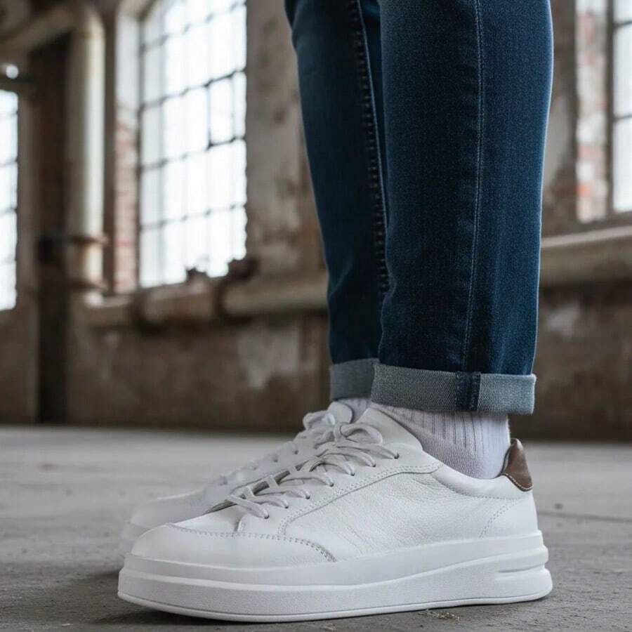 Tênis Sapatênis Casual Masculino Matteo Thezb Couro Legítimo Confortável Leve Moderno Versátil - Branco - Visão 1