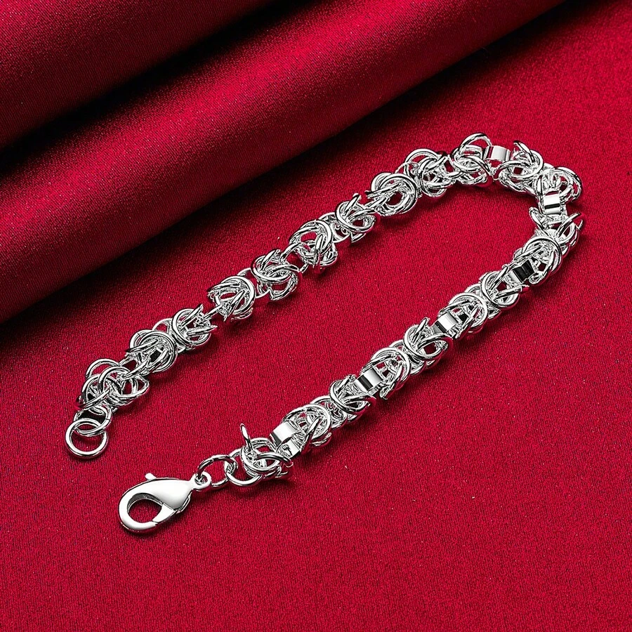 925 Sterling Silver Plated Circle Chain Bracelet For Woman Charm Wedding Engagement Fashion Party Jewelr - Silver - View 1